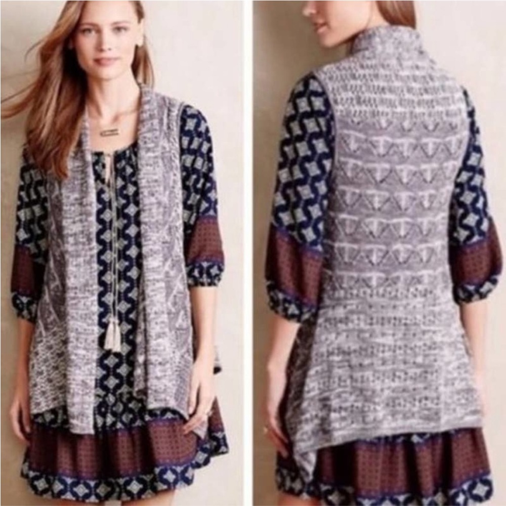 Moth Anthropologie Lavena Grey Knit Asymmetric Open Cardigan Vest Size Small